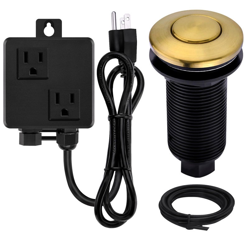 SINKINGDOM SinkTop Garbage Disposal Air Switch Kit with Long Button, Champagne Bronze (Brass Cover) - Image 1